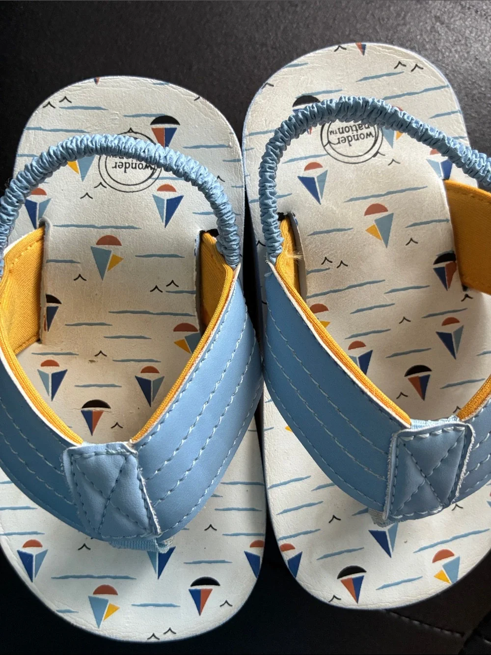 wonder nation Blue and Yellow Sailboat Toddler Flip Flops